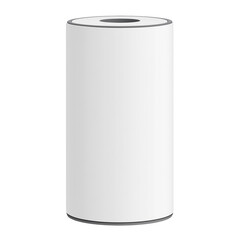 Blank white cylindrical container isolated on transparent background.