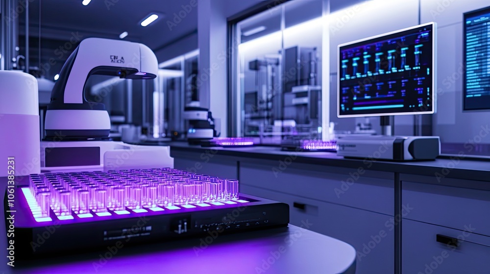 Poster modern laboratory with automated sample processing system