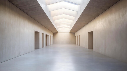Contemporary architectural interior featuring smooth walls and natural light in a spacious corridor