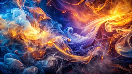Abstract swirling blue and orange smoke against a dark background, creating a mesmerizing and dynamic visual spectacle