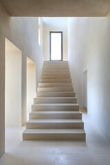 Minimalist staircase leading to a bright entrance in a contemporary architectural design