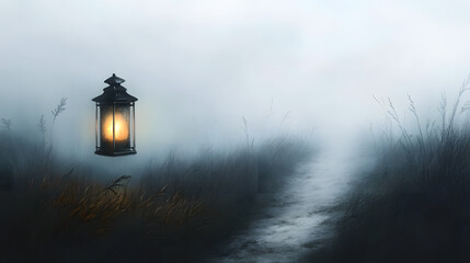 A flickering lantern on a foggy path leading to nowhere.