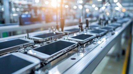 Modern Electronics Assembly Line with Smartphones Production