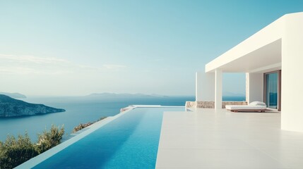 Fototapeta premium Luxury Villa with Infinity Pool overlooking the Aegean Sea