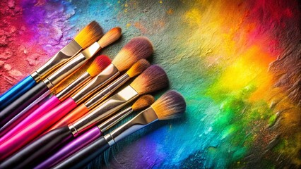 Fototapeta premium Elegant Arrangement of Colorful Makeup Brushes on Textured Background for Beauty and Cosmetics Photography