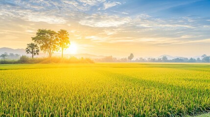 Lush Thai Rice Field Landscape Scene