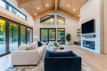 Stylish modern living room embraces nature