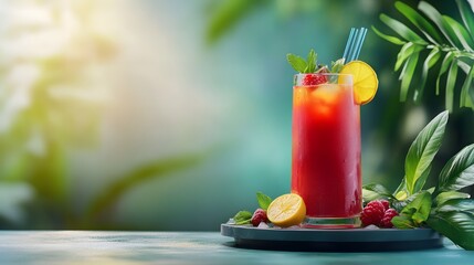 Fototapeta premium Refreshing fruit-infused cocktail garnished with mint