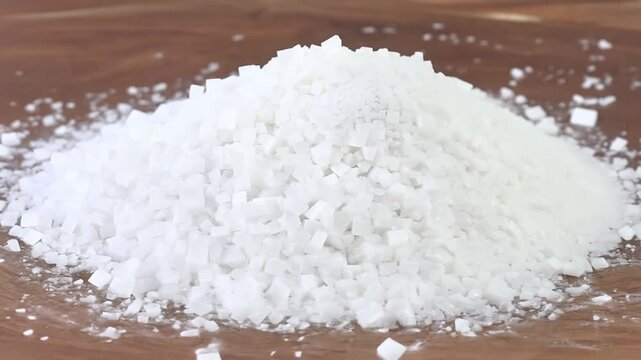 pile of white salt like crystal meth or methamphetamine for education, view from above