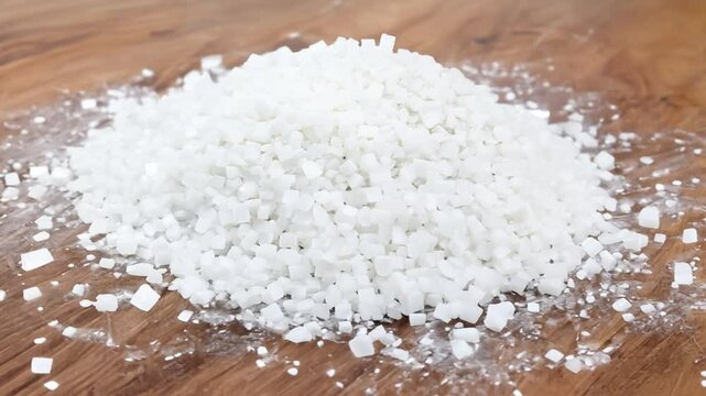 pile of white salt like crystal meth or methamphetamine for education, view from above