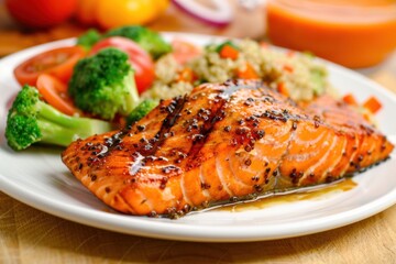 Grilled Salmon with Fresh Vegetables on a Plate