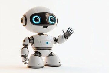 Friendly Robot with Bright Blue Eyes and Waving Hand