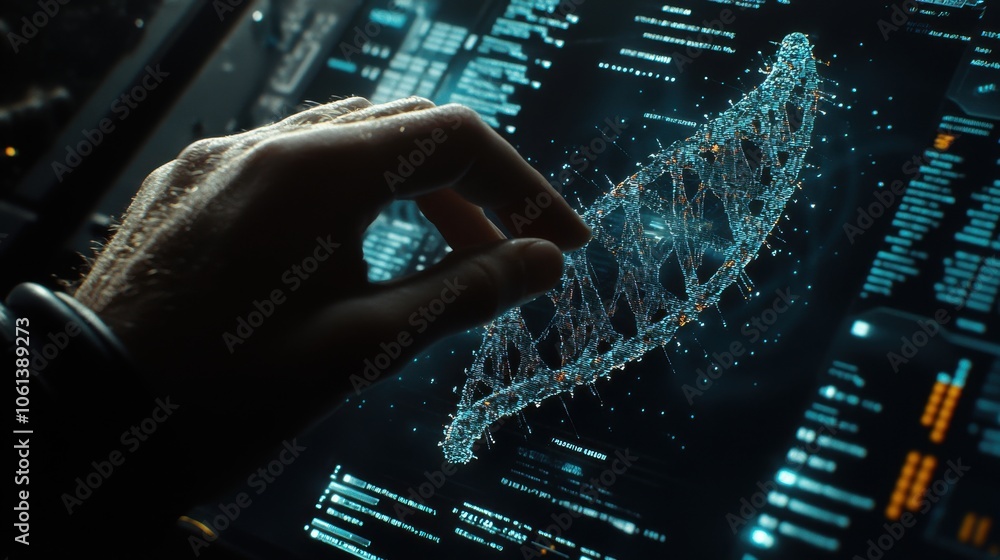 Poster digital helix model interaction in futuristic interface