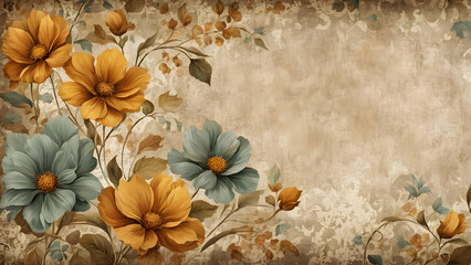 A painting of flowers with a brown background