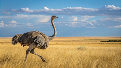 Soft Warm Light Illuminates a Majestic Ostrich Standing Gracefully in a Serene Natural Environment
