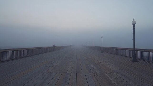 Wooden Pier Extending Into Foggy Seascape - Powered by Adobe