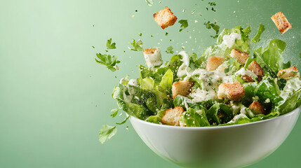 Fresh salad with crisp romaine, creamy dressing, and crunchy croutons