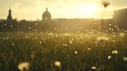 Obraz premium Meadow in front of the Reichstag building ( the German Bundestag ) in Berlin ,Germany .