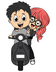 couple cartoon ride motorcycle