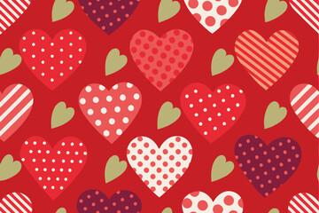 Fototapeta premium Romantic Red Valentine's Day Seamless Heart Pattern Vector