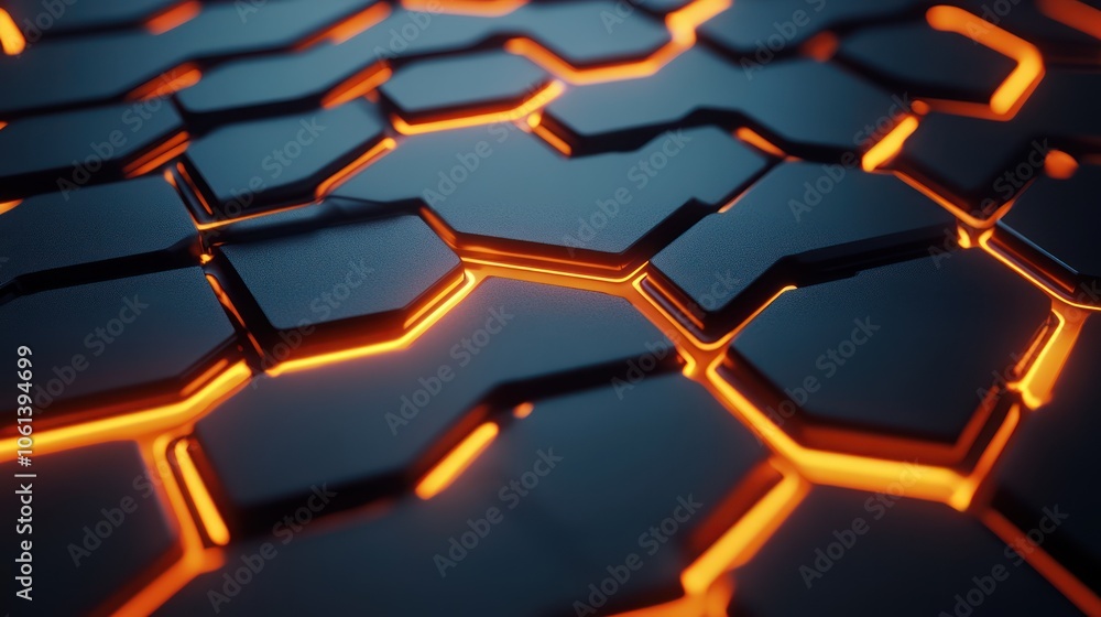 Poster abstract hexagon pattern with orange glow
