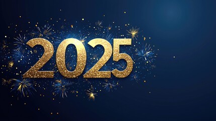 Golden 2025 Celebration with Sparkles and Fireworks