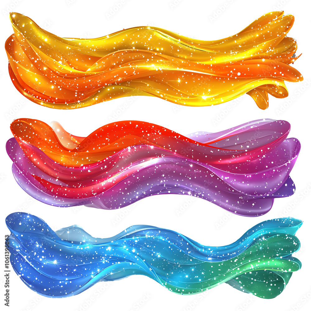 Poster abstract shiny wave banners with glitter and sparkles colorful design elements (transparent backgrou