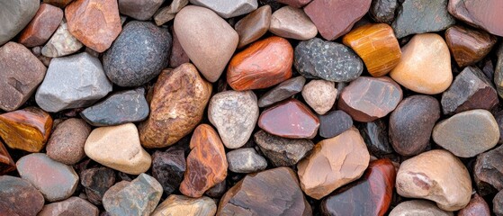 Colorful assortment of natural river rocks