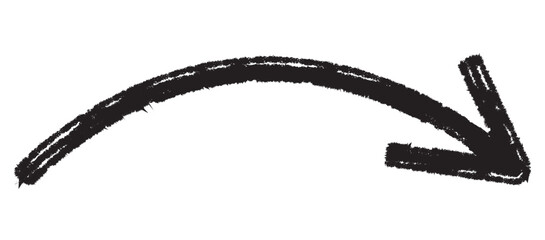 Hand drawn black pointers, arrow icons isolated on white background. Direction elements, curve brush strokes. Different curved arrows. Marker drawing. Vector illustration