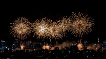 Fototapeta premium Colorful Fireworks Over City Skyline at Night