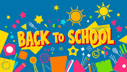 Back to School card design with colorful explosion text decoration