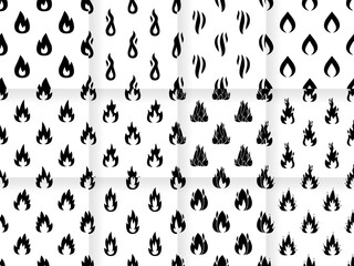 Collection of Silhouette fire effect element seamless pattern.