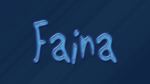 Water bubble 3D text effect of name Faina 0n blue background.
