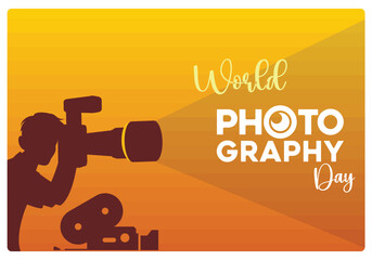 Silhouette of a photographer taking a photo. Technological advances in art. World Photography Day concept. Flat vector illustration.