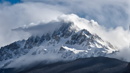 Obraz premium A mountain covered in snow with a cloud of mist rising from it