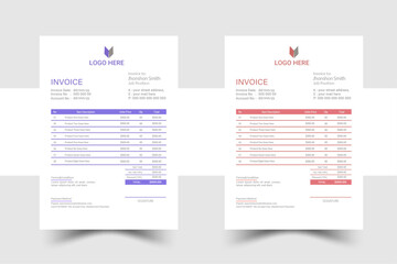 Tax form, bill graphic or payment receipt page vector set.two color invoice template.Professional Invoice Design Template (Modern Invoice Design).