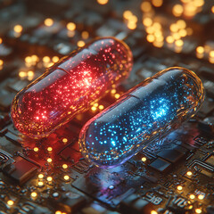 pills on black background