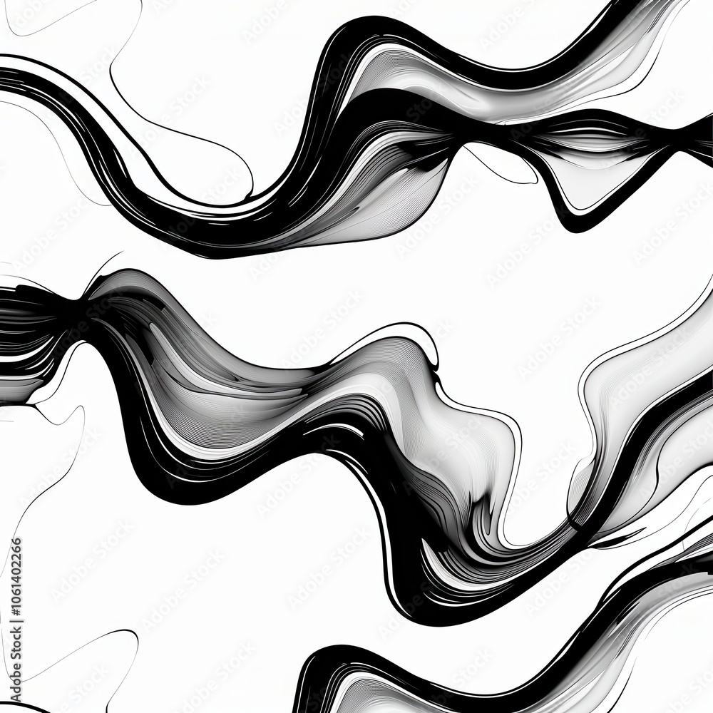 Poster fluid black lines creating motion on white background