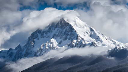 Obraz premium A mountain covered in snow with a cloudy sky in the background