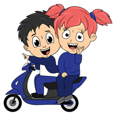 couple cartoon ride motorcycle