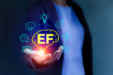 Executive Functions(EF), EF icon at hand. Young children's brain skills It plays an important role in other skills such Working Memory, Inhibitory Control grow with quality and success in life.