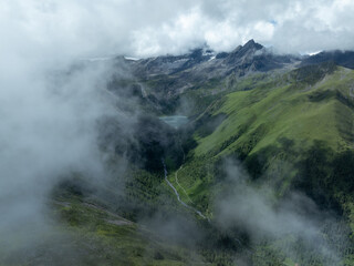Aerial view of beautiful high altitude grassland mountain landscape