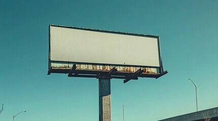 Obraz premium Rusty Billboard with Blank Ad Space Against a Blue Sky