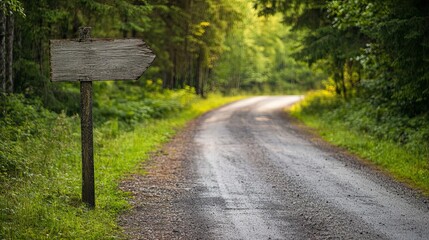 Wooden Arrow Sign Pointing Down a Forest Road