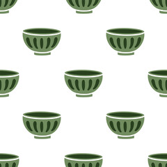 Cartoon bowl with beautiful pattern, seamless pattern.