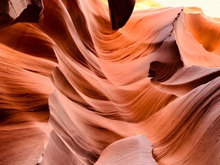 Amazing red colours of the sandstone rocks in Antelope Canyon in Page, Arizona