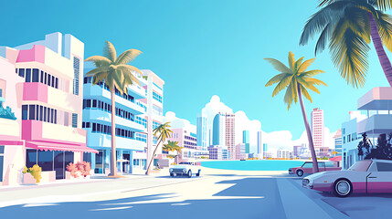 A sunny day in a Miami beach neighborhood.