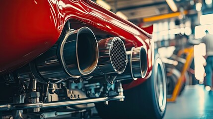 Naklejka premium Close-up of a Red Car's Exhaust System and Rear Wheel