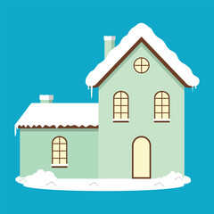 Snowy House With Warm Light And Winter Christmas Season