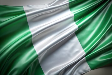 Obraz premium Nigeria National Flag Fabric Waving on Light Grey Background - High Definition Image for Cultural Representation, Textile Design, and National Pride